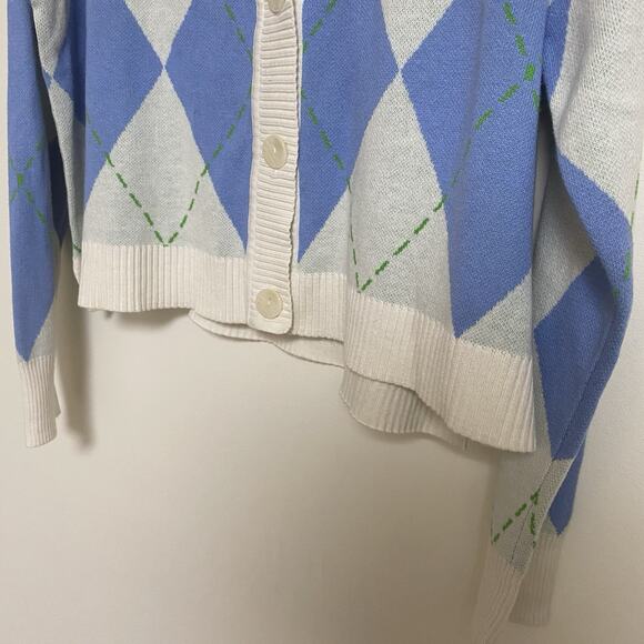 Isaac Mizrahi Live Always Isaac Womens S Argyle Cardigan Sweater Blue Green NWOT - Picture 3 of 6